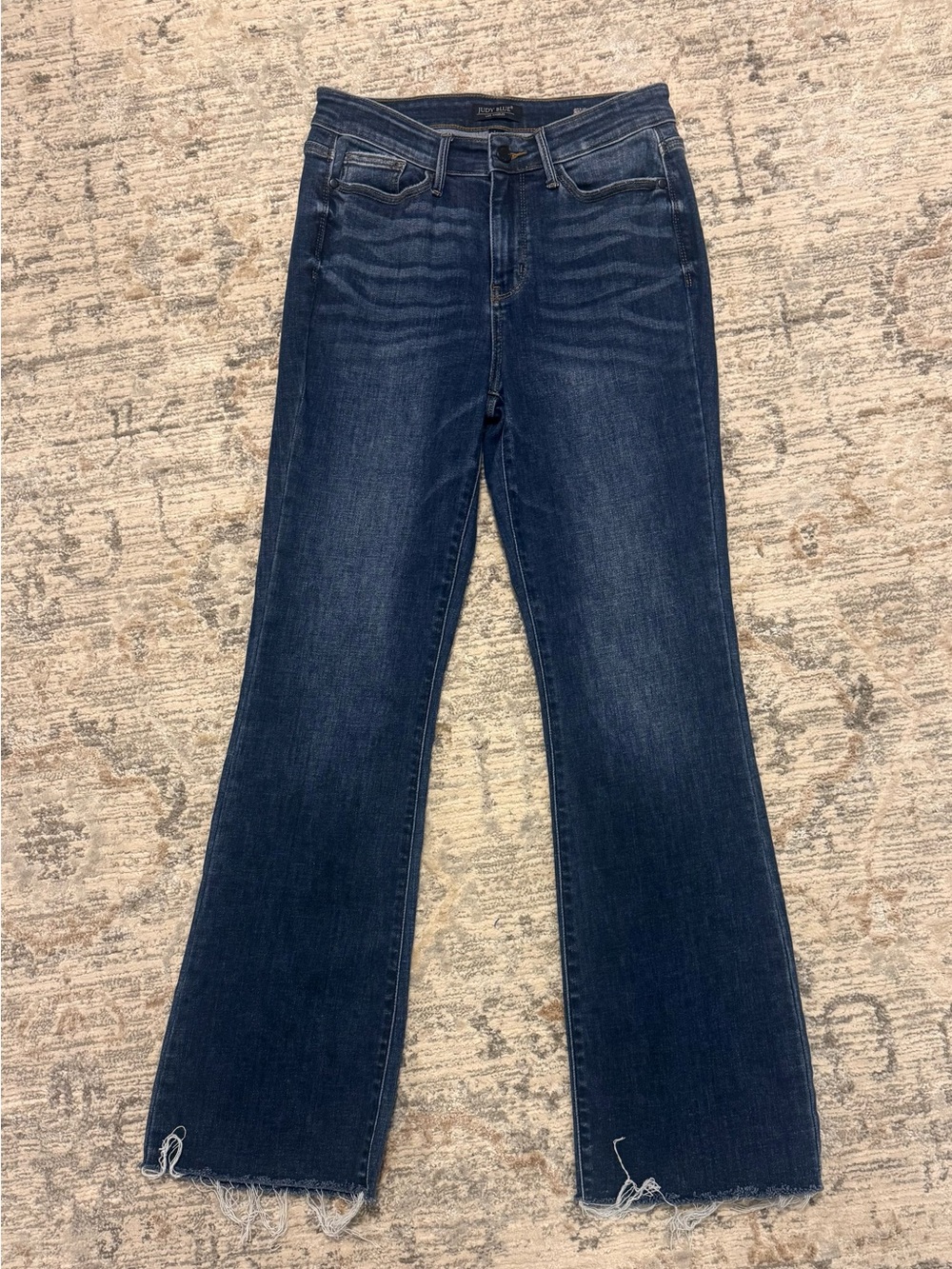 Judy Blue Mid-Rise Raw Hem Bootcut Jeans Size 9/29 Dark Indigo Wash Stretch